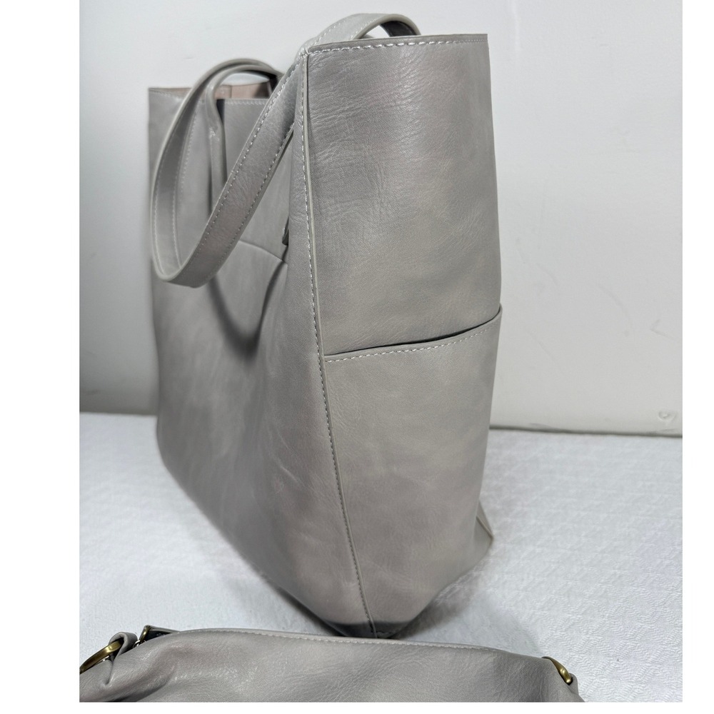 Joy Susan Colette 3-in-1 Vegan Leather Tote Crossbody Wristlet Set Taupe Gray - Picture 4 of 8